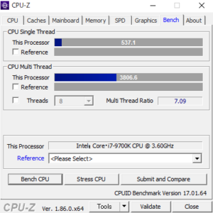 Intel Core i7-9700K CPUZ スコア