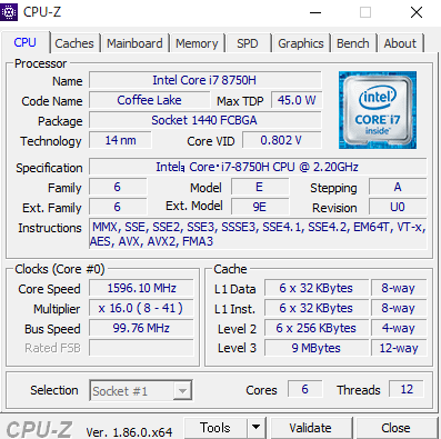 Dell G7 15 cpuz i7-8750h