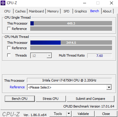 Dell G3 17 CPUZ ベンチ