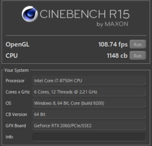 DAIV-NG5800 CINEBENCH　core i7-8750H RTX2060