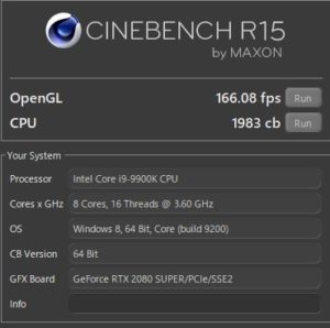 DAIV Z9,Core i9-9900K,スコア,RTX2080S,CINEBENCH