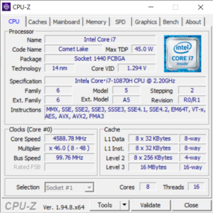 DAIV 5N,CPUZ,Core i7-10870H,,性能