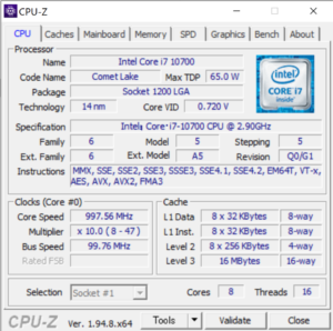 DAIV 7N,CPUZ,性能,Core i7-10700