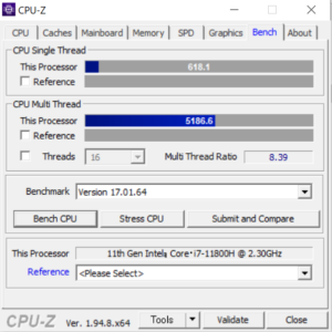 DAIV 5N,Core i7-11800H,CPU性能,比較,ベンチマーク,おすすめ,CPUZ